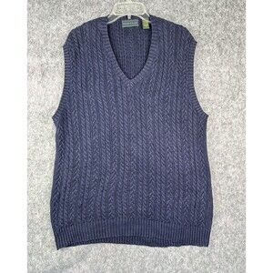 Izod Club Heavy Cable Knit Sweater Vest Men’s XL Navy Blue V-Neck Golf